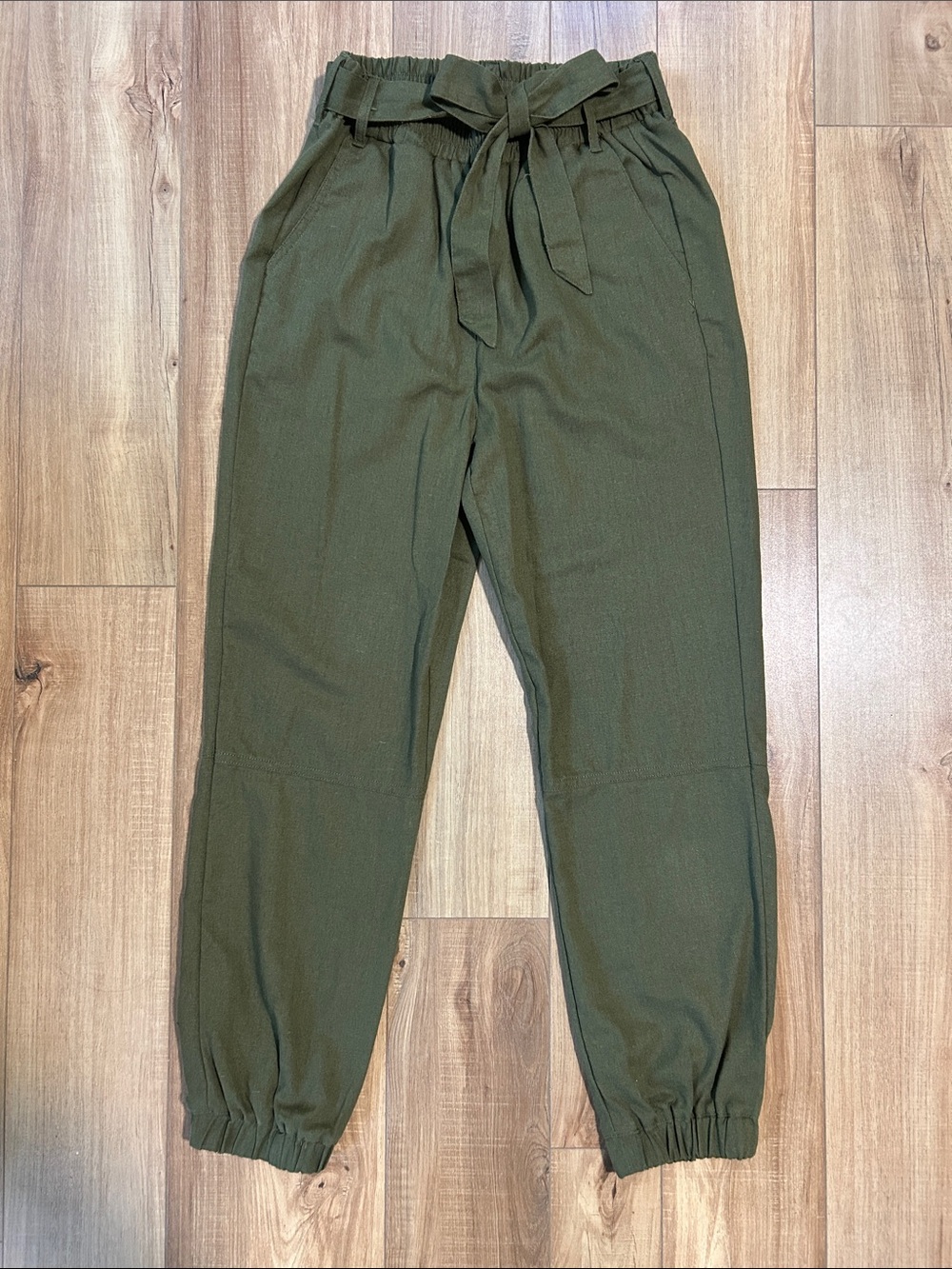 Blue Rain Olive Paperbag Tie-Waist Joggers